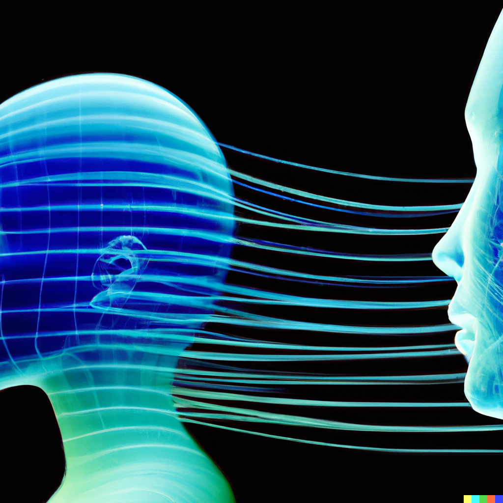 Billede skabt med AI-værktøjet Dall-E 2 ud fra opgaven: “An image of the difference between artificial intelligence and human intelligence”.